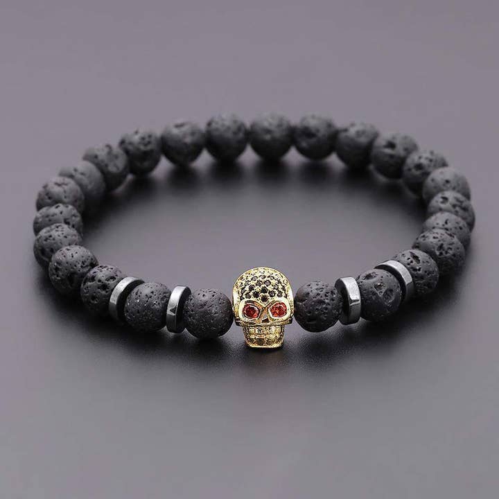RabenBeads - Wholesale Beaded Bracelet - Handmade Black Eye Skull Lava Stone Bracelet3
