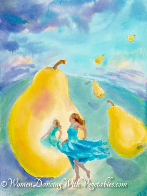 Pere per la vendita all'ingrosso da parte di Women Dancing with Vegetables. Becoming Lighter