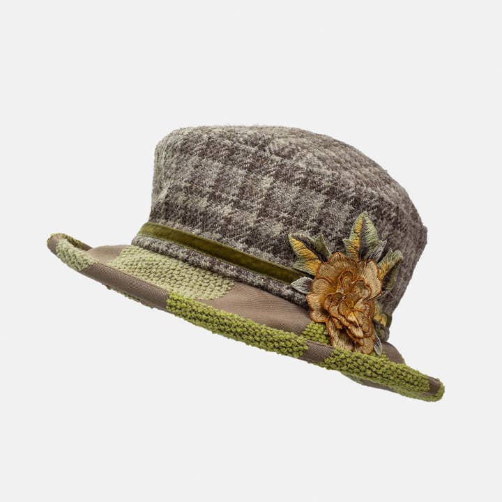 Vintage Boned Brim Wool Check & Chenille Textured Small Brim Hat Limited Edition for wholesale by Proppa Toppa Hats