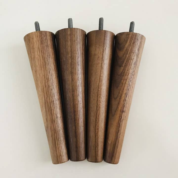 Set of 4 x 8" Mid Century Walnut Tapered Furniture Legs for wholesale by House Candy LA