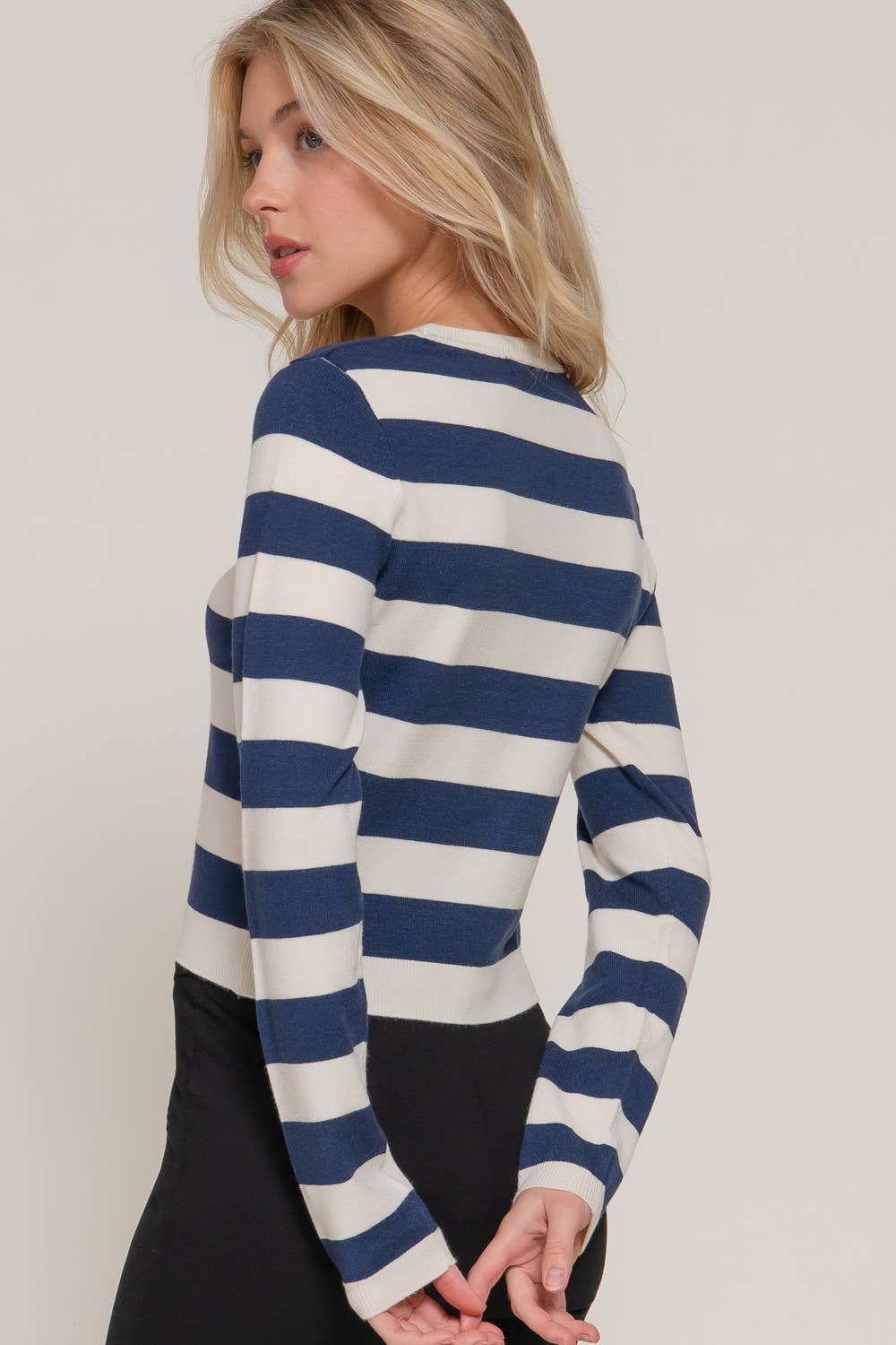 Active Basic | Active USA - Wholesale Knit Sweater - Women's - Long Sleevv Crew Neck Stripe Fitted Sweater13