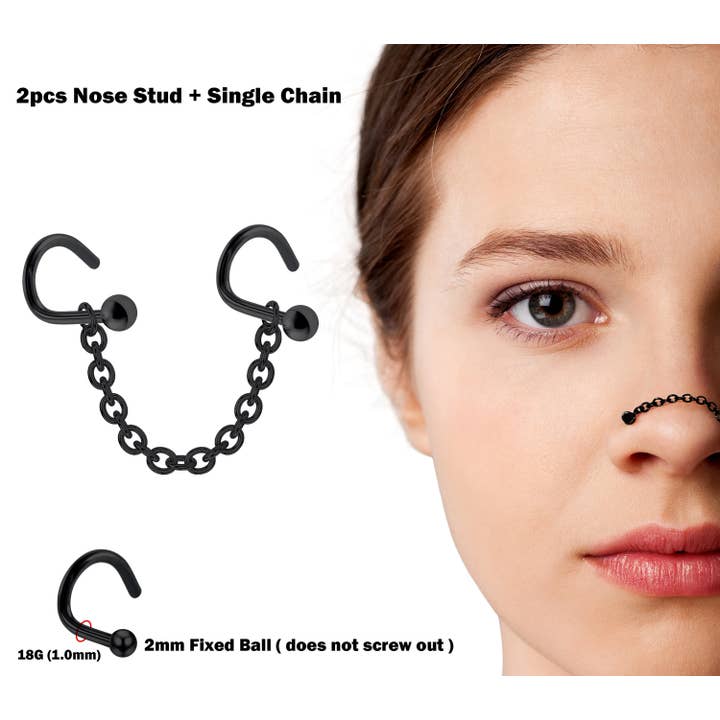 Bodytrend - Vendita all'ingrosso Piercing ad anello per naso - Piercing Nasallang 2 pz per Naso con Catena Singola - Acciaio Chirurgico 316L1