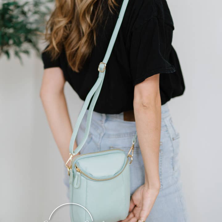 The Classy Cloth WS - Wholesale Crossbody Bag - Women's - Corinne Crossbody Bag - Sea Glass - Mint Black Brown Geo RTS2