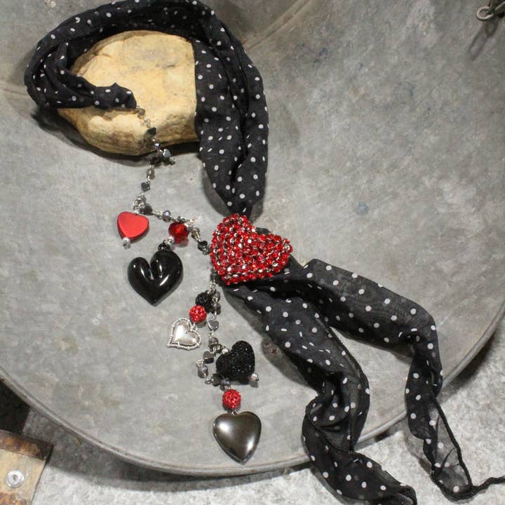 Heart Throb Charm'd Scarf Necklace for wholesale by The Primitive Peddler, Inc.
