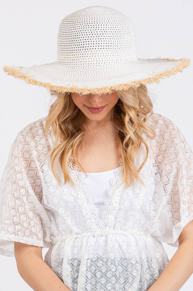 Hana - Vendita all'ingrosso Cappello di paglia - Donna - Cappello Estivo di Paglia a Tesa Larga Bicolore con Bordo Sfilacciato29