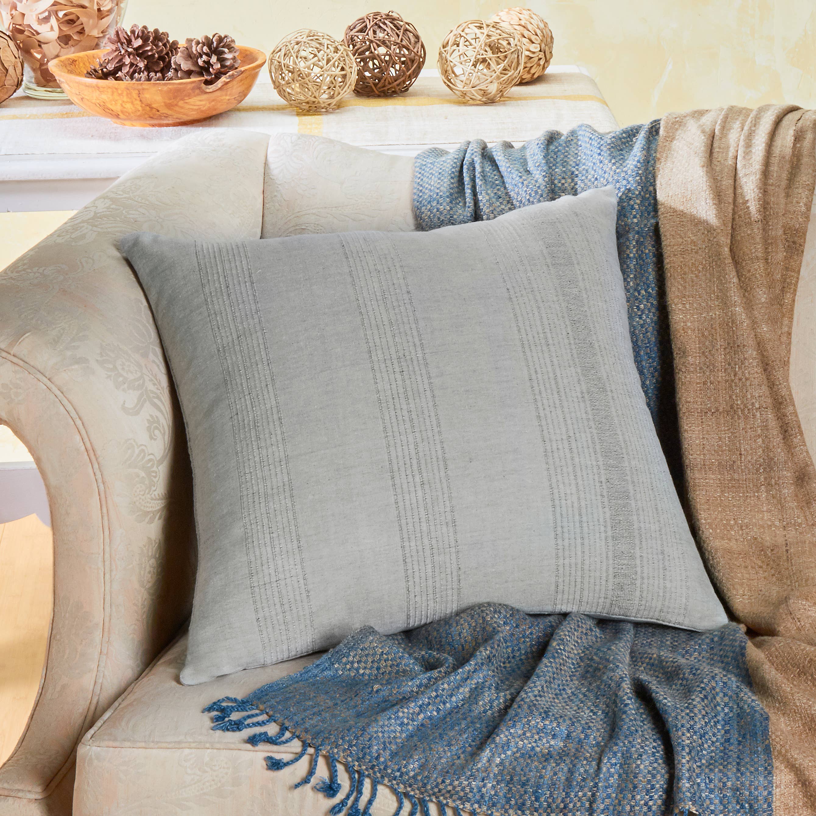 Sustainable Threads - Wholesale Throw/Decorative Pillow - Cotton Pillow with Insert | Handwoven | Sea Salt | Fair Trade1