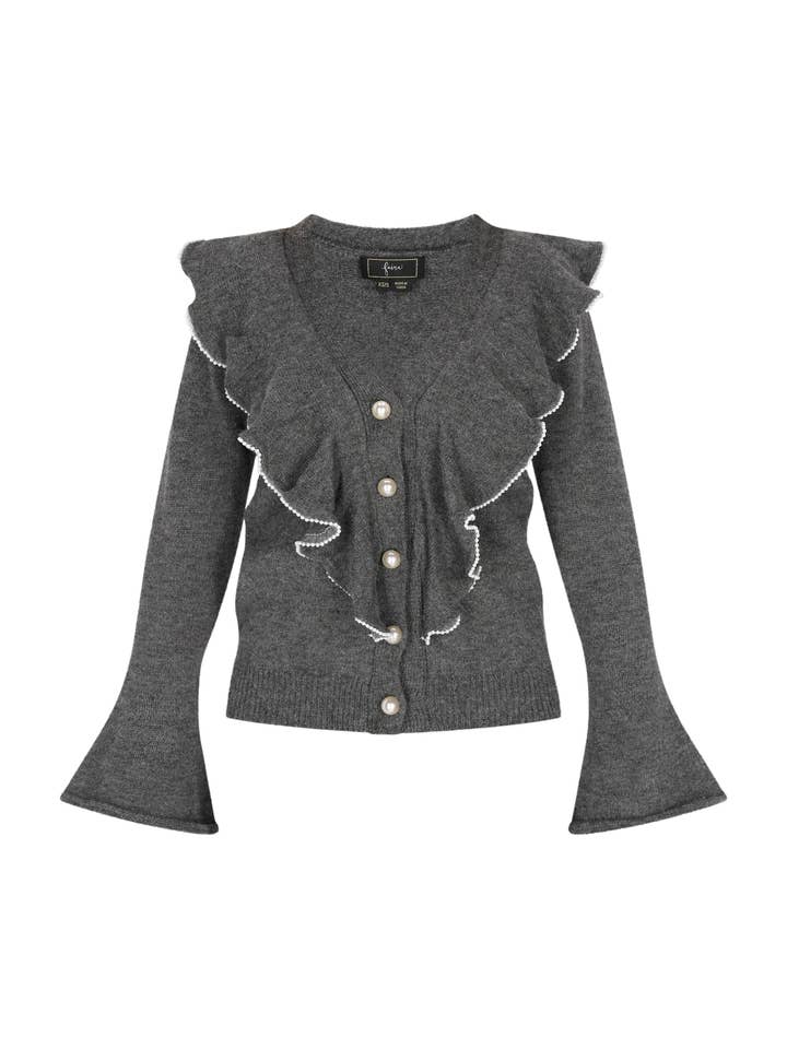 Faina Cardigan feminino de poliéster com folhos (11038361) por atacado de MO Streetwear