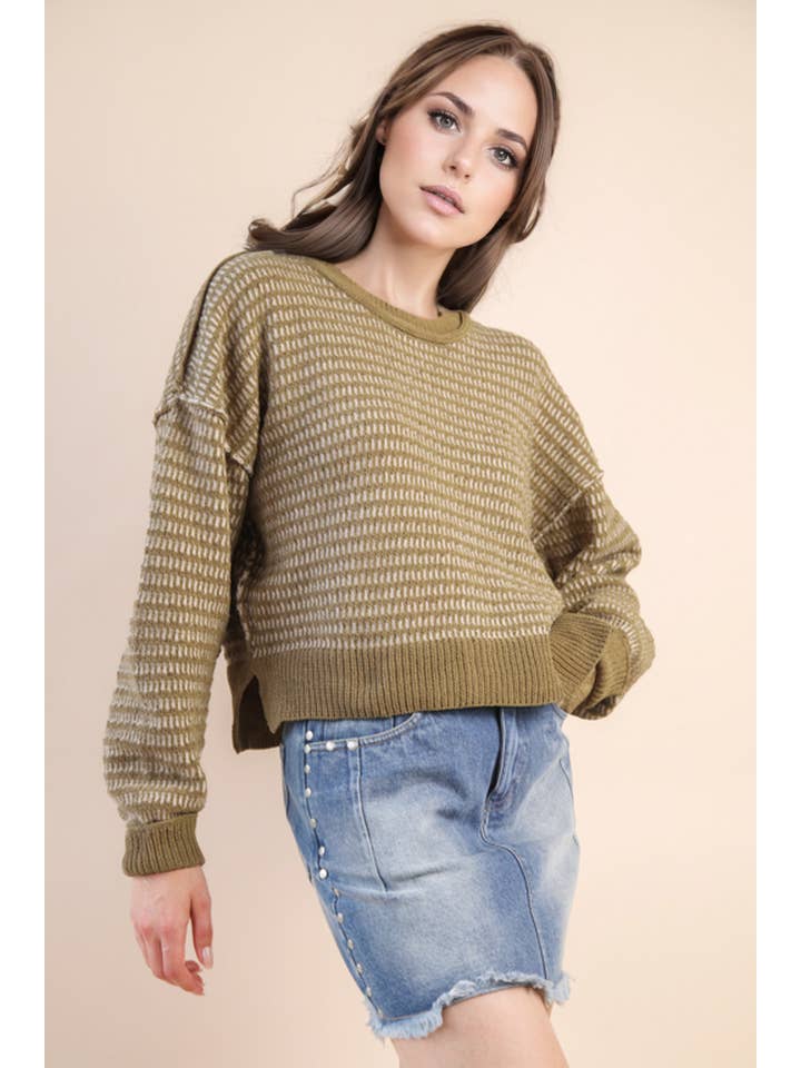 VERY J - Wholesale Knit Sweater - Women's - 12W3383N-Two Tone Textured Knit Casual Sweater Top8