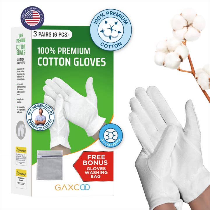 Gaxcoo | 100% Cotton Moisturizing Gloves (Medium - 3 Pairs) for wholesale by Cottonnerie