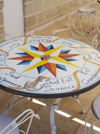 Round Table Rose of the Winds 2 – Decorated Lava Stone for wholesale by DD Ceramiche Siciliane