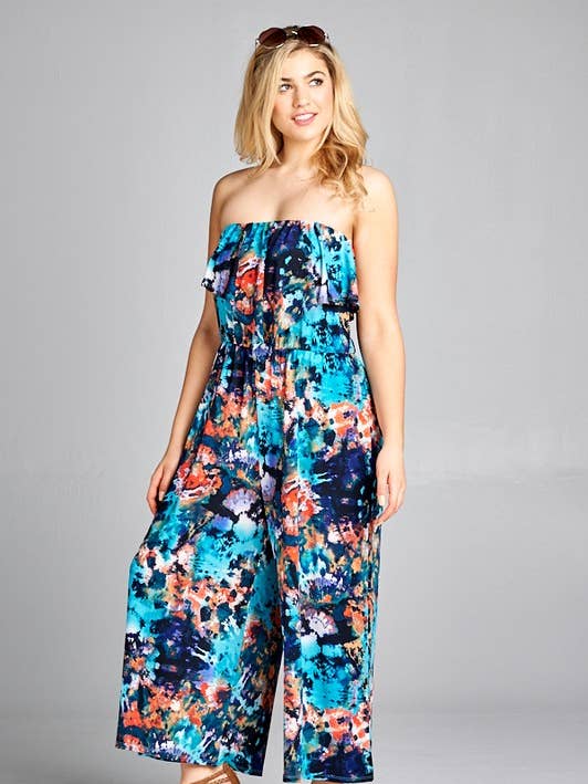 ETR-7204-PL Plus Size Multi Ombre Printed Wide Leg Jumper for wholesale by Emerald Collection