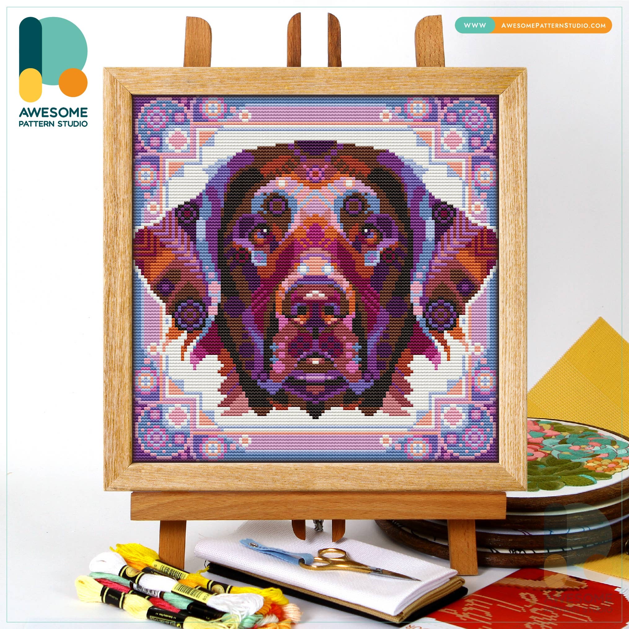 Awesome Pattern Studio - Wholesale Embroidery/Cross Stitch Supplies - CS2115-1 Mandala Flat-Coated, Counted Cross Stitch Kit0