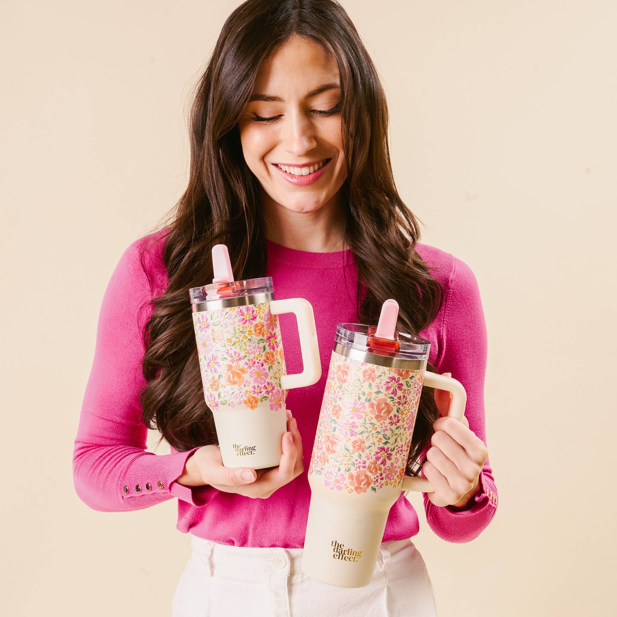 The Darling Effect - Wholesale Insulated Mug/Tumbler - 40 oz Lifestyle Flip Straw Tumbler-Secret Garden Pink3