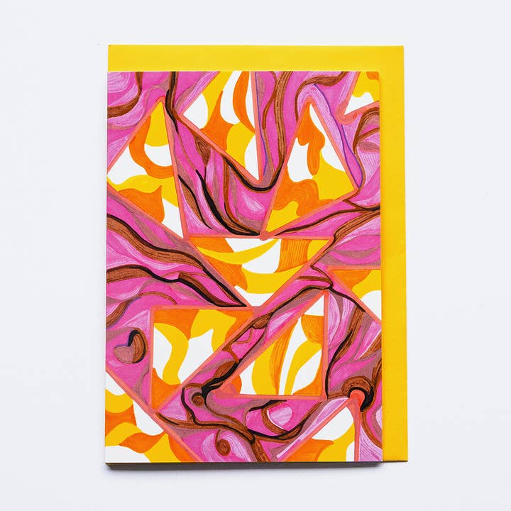Abstract Triangles Pink Yellow White | Art Card for wholesale by Lilian G Limited