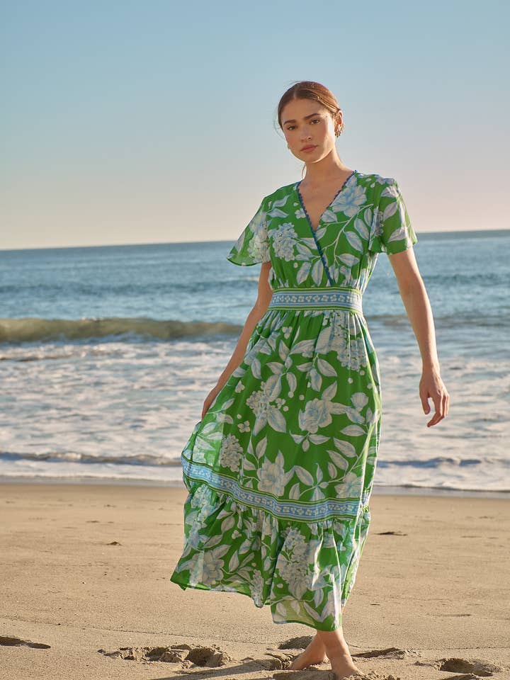 Verbena Floral Ingrida Surplice Maxi Dress for wholesale by Sugarlips