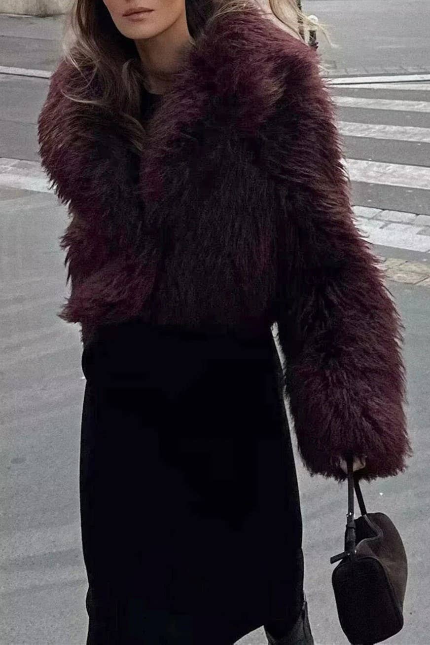 Rosa Clothing - Vente Veste – femme - Veste duveteuse en fausse fourrure à col oversize13