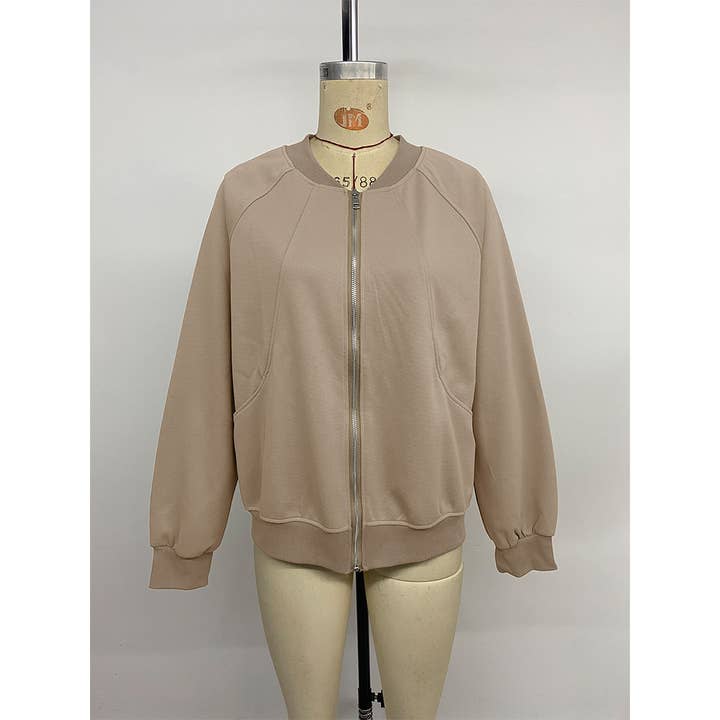 Khaki Solid Color Casual Loose Fit Lazy Style Jacket BFZY1765 for wholesale on Faire5