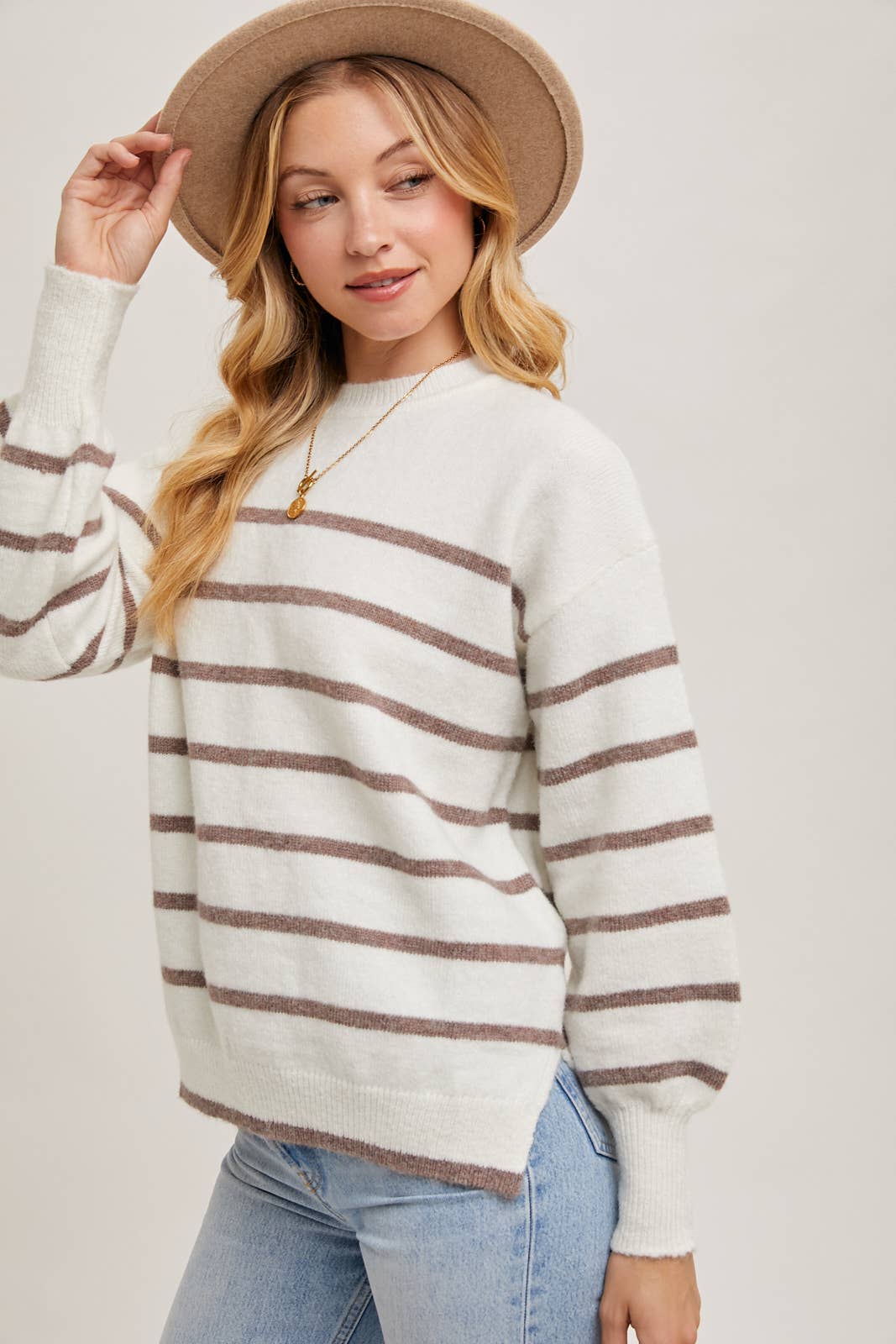 Bluivy - Wholesale Knit Sweater - Women's - STRIPED SIDE SLIT KNIT SWEATER PULLOVER10
