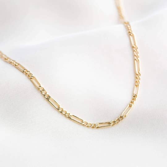 Karrbear - Wholesale Link & Chain Necklace - Real 14K Genuine Yellow Gold Figaro Necklace Chain