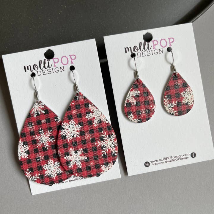 Geruite sneeuwvlok lederen traanoorbellen voor wholesale door molliPOP Design
