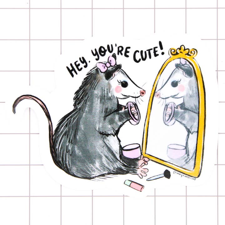 Pretty Pretty Possum Vinyl Sticker for wholesale by Amy Hartelust Art and Illustration