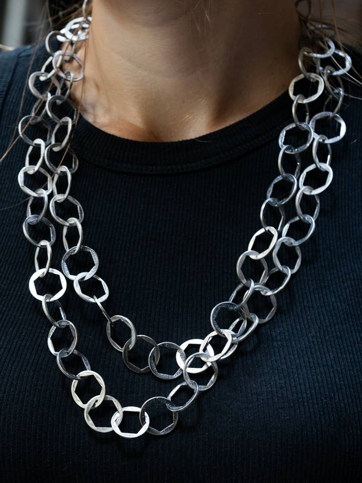 Dime Hexagon Chain 48" for wholesale by Stacey Lee Webber