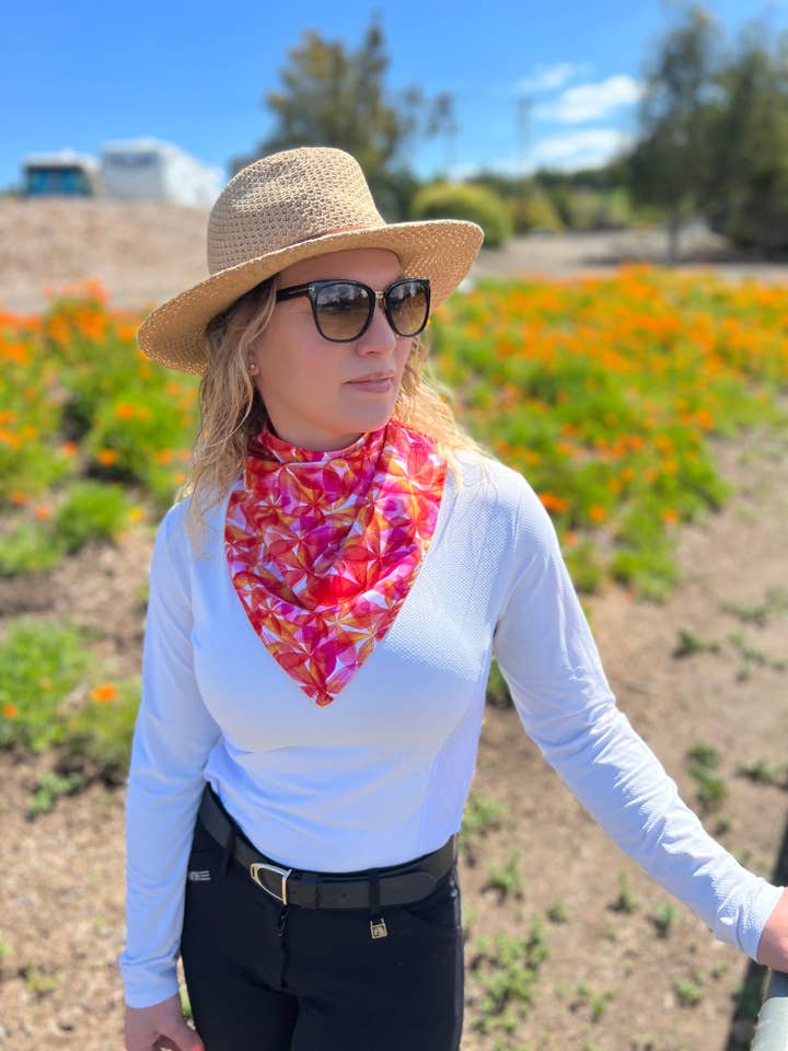 Pink + White Flowers Magnetic Bandana for wholesale by Elevated Equestrian