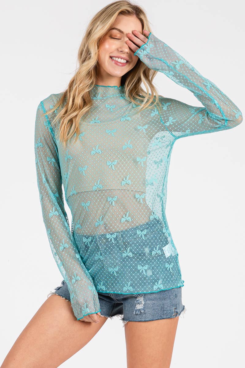 Sewn and Seen - Wholesale Blouse - Women's - BOW PRINT LONG SLEEVE LACE TOP 29