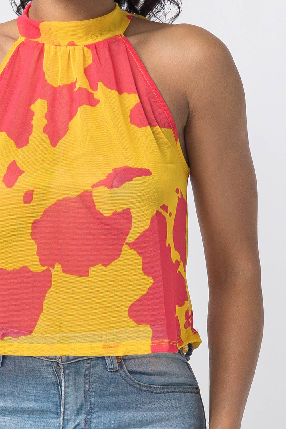 Giallo-Rosso Top senza maniche con scollo all'americana e stampa in vendita all'ingrosso su Faire5