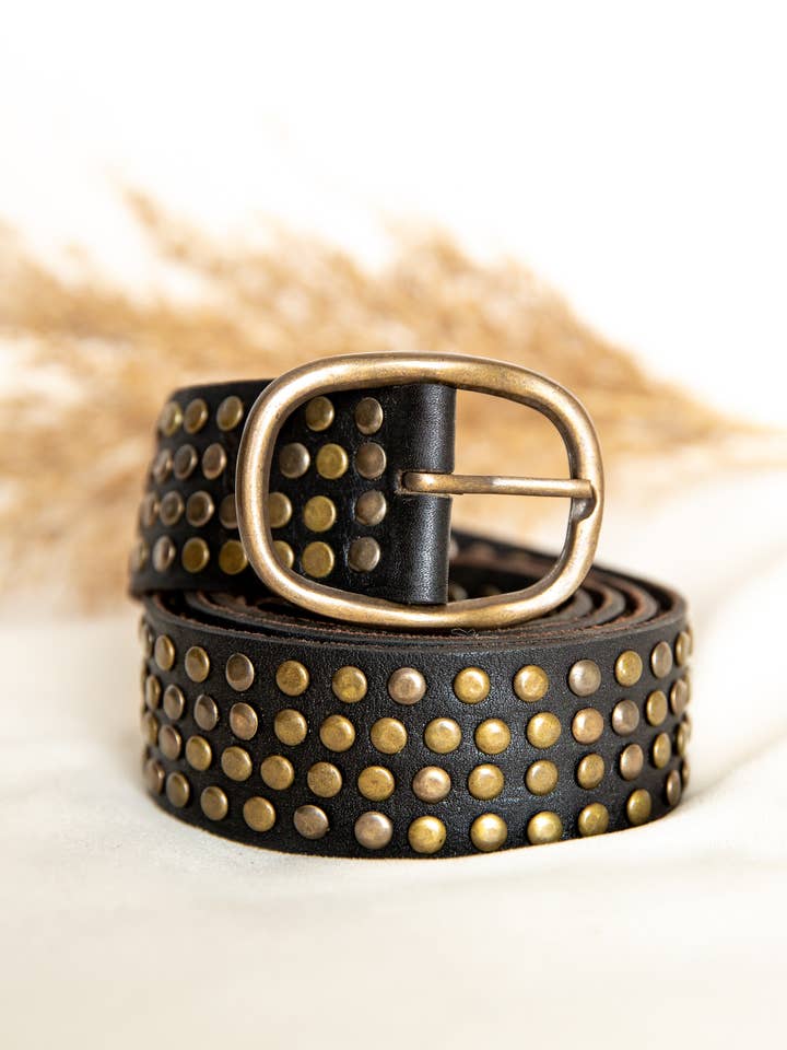 BLACK LEATHER BELT WITH STUDS for wholesale by Lula Natura