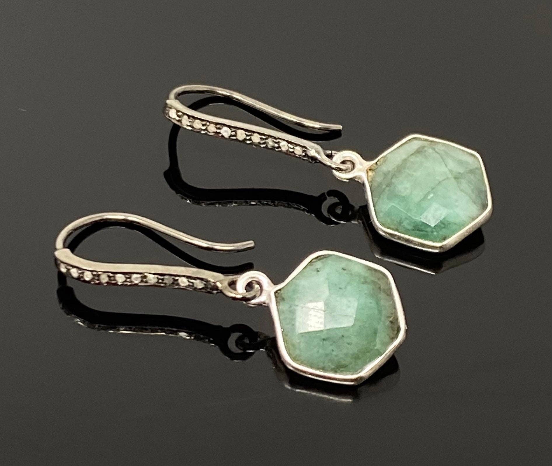 Akstar Gems – Großhandel Ohrhänger – Echte Smaragd Ohrringe, Pave Diamant-Ohrringe, Sterling Silber Edelstein Ohrringe, Geschenke für Sie5