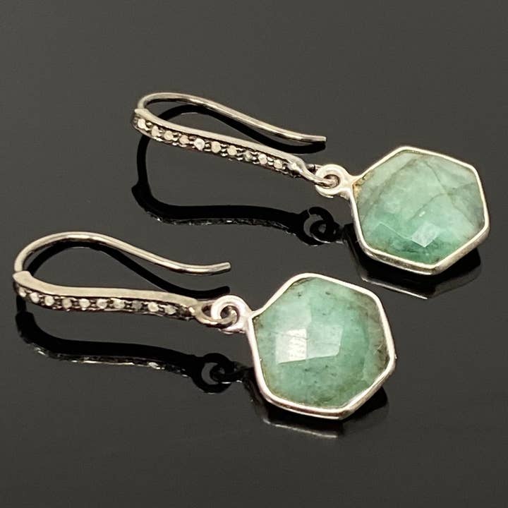 Akstar Gems – Großhandel Ohrhänger – Echte Smaragd Ohrringe, Pave Diamant-Ohrringe, Sterling Silber Edelstein Ohrringe, Geschenke für Sie5