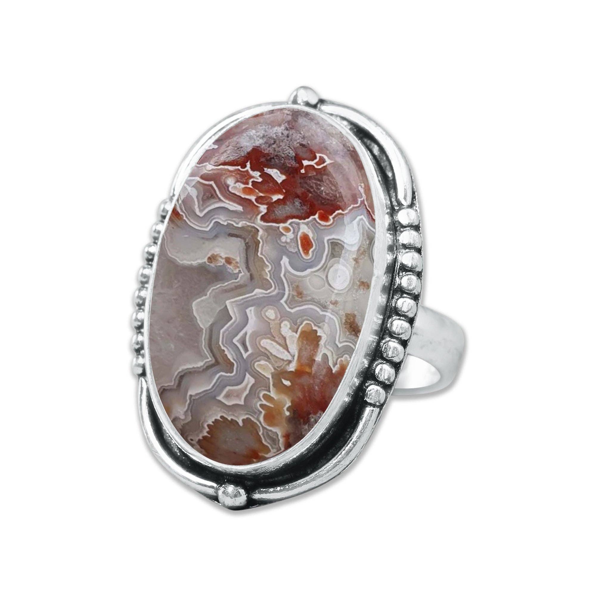 Handmade Jewels - Wholesale Cocktail/Statement Ring - Crazy Lace Agate Rings – Silver-Plated, Handmade, Swirly Earth-Tone Statement (US Sizes 6–10)16