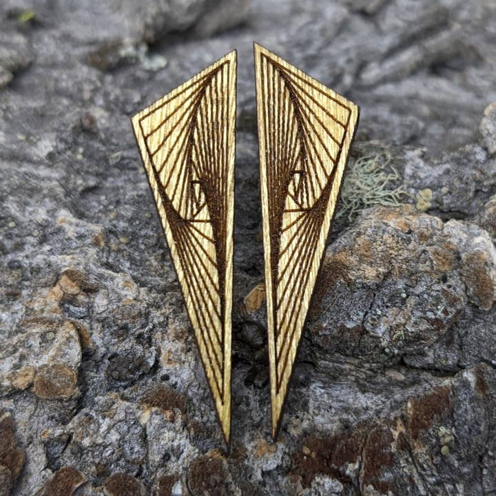 Etched Triangle Wood Stud Earrings for wholesale by The Forest and Forge
