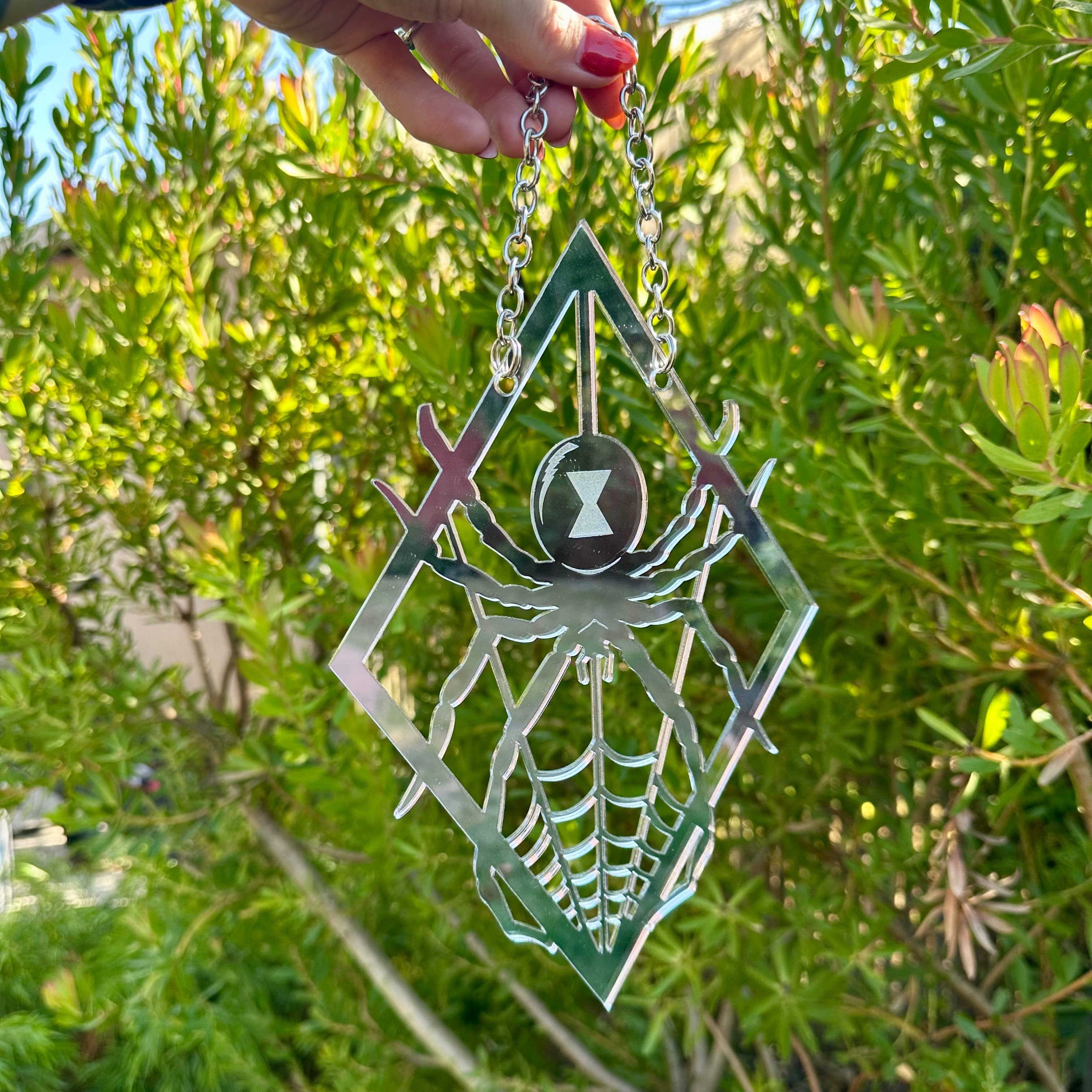 Foolish Fetish - Wholesale Wall Accent - Diamond Spiderweb Widow Mirror Wall Hanging Art4