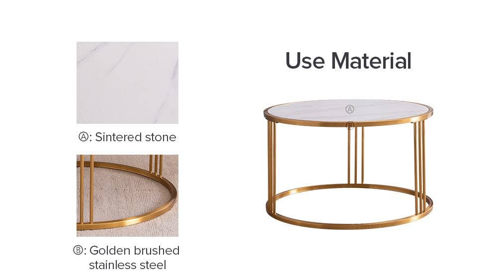 BlakOutlet - Vendita all'ingrosso Tavolini - Tavolino da caffè rotondo in ardesia con struttura in acciaio inossidabile dorato6