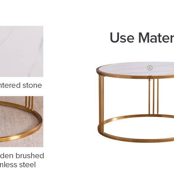 BlakOutlet – wholesale Coffee table – Slate Round Coffee Table With Golden Stainless Steel Frame6