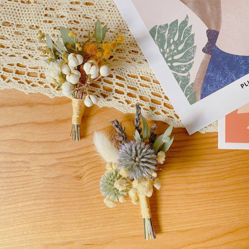 Sweet Home Deco - Wholesale Dried/Pressed Flowers - Boho Greenery Mini Floral Bouquet, Dried Flower Boutonniere9