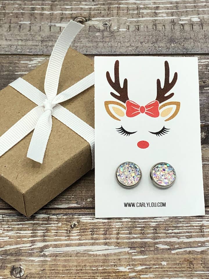 Reindeer Earrings - Round Druzy for wholesale by Carly Lou
