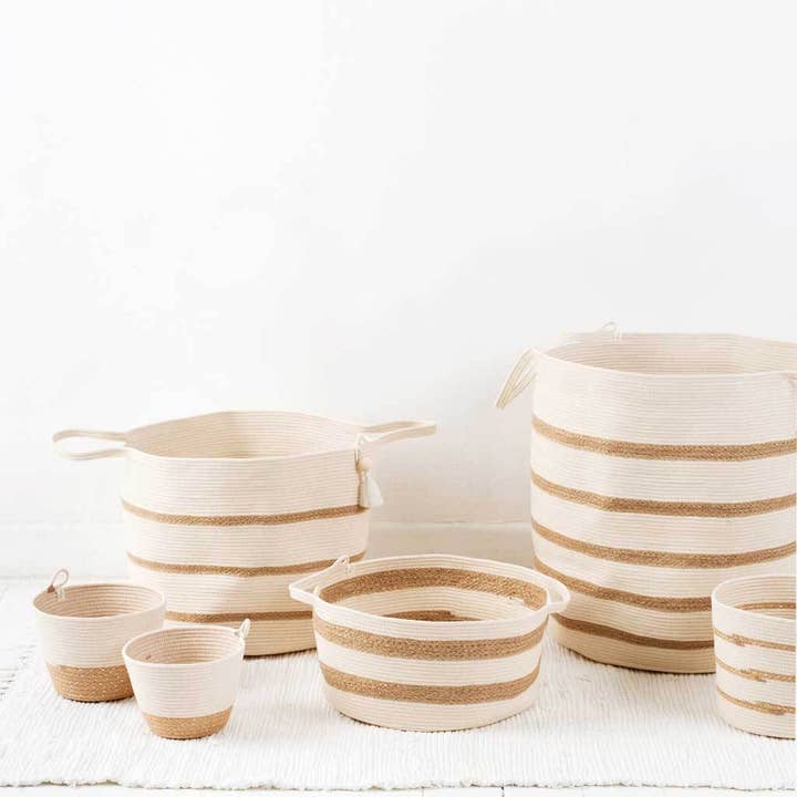 Mia Mélange - Vendita all'ingrosso Cestini - Cestino da pavimento - Avorio con strisce di iuta (nappa)1