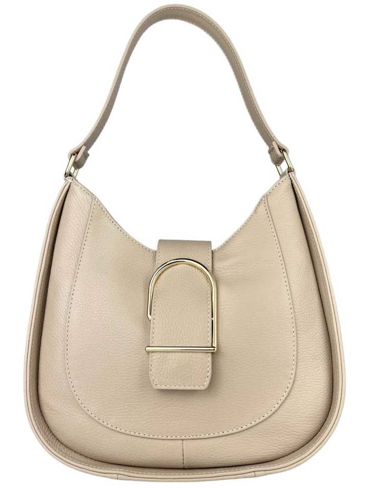 MI311BE Bolsa de Ombro em Pele Genuína Italiana Bege por atacado de JIJOU CAPRI