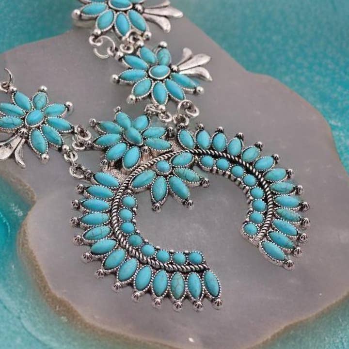 Westrian International - Wholesale Link & Chain Necklace - Faux Turquoise Squash Blossom Necklace1