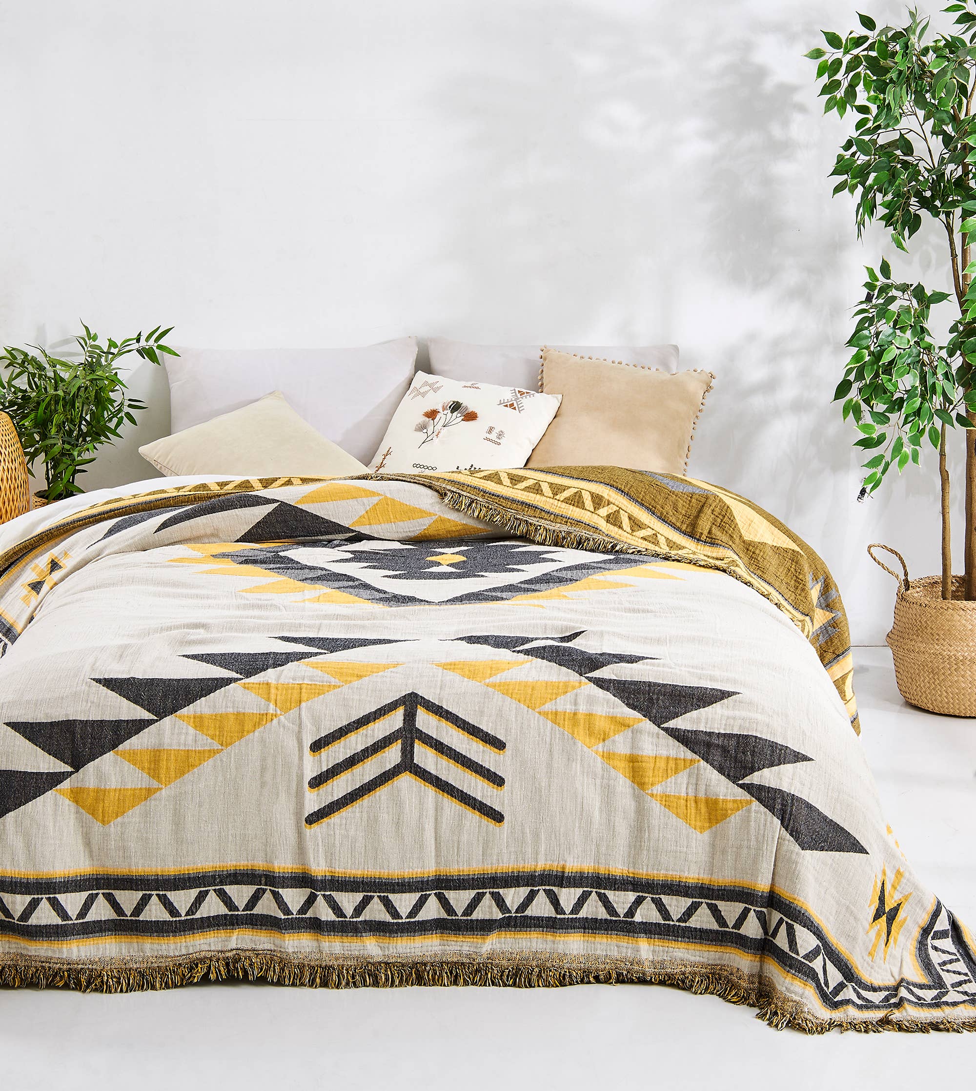 Kikoya - Vente Couvre-lit - Couvre-lit d'été léger à motif aztèque en mousseline de coton turc7