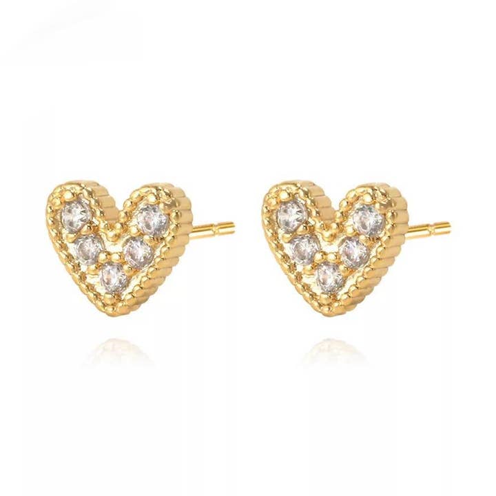 Nia Pave Heart Studs for wholesale by Sahira Jewelry Design