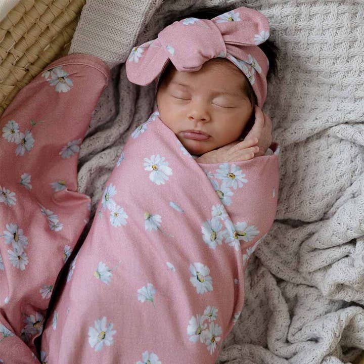 Snuggle Hunny - Wholesale Swaddle Set - Baby - Daisy Baby Jersey Wrap & Topknot Set6