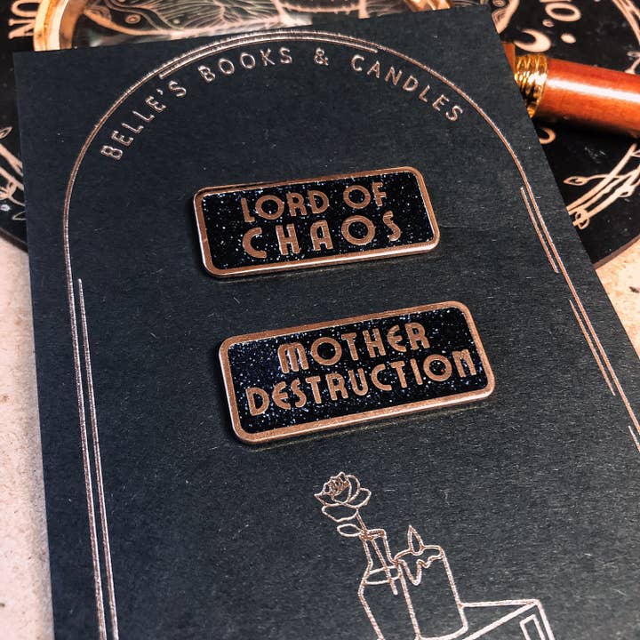 Belle's Books & Candles - Wholesale Lapel pin/button - Saturnalia Lovers Enamel Pin Set | Black Glitter Pin1