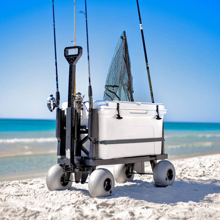 Mighty Max Cart – Acessórios de praia por atacado – Carro de Praia Dobrável de Dois Andares com Compartimento Azul de Polímero2