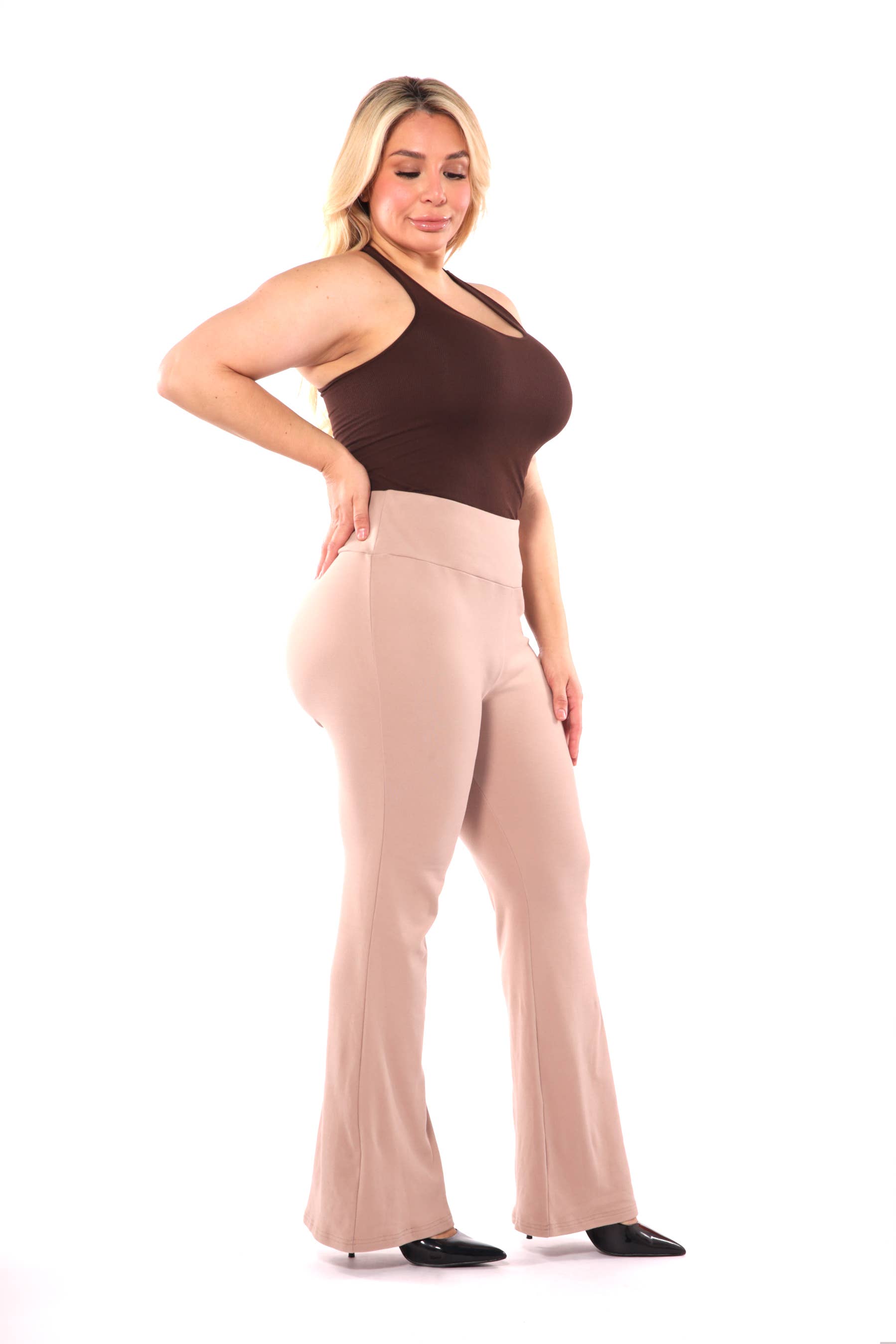 REDFINCH APPAREL INC - Wholesale Pants - Women's - Womens Plus Size High Waist Soft Brushed Flare Pants6