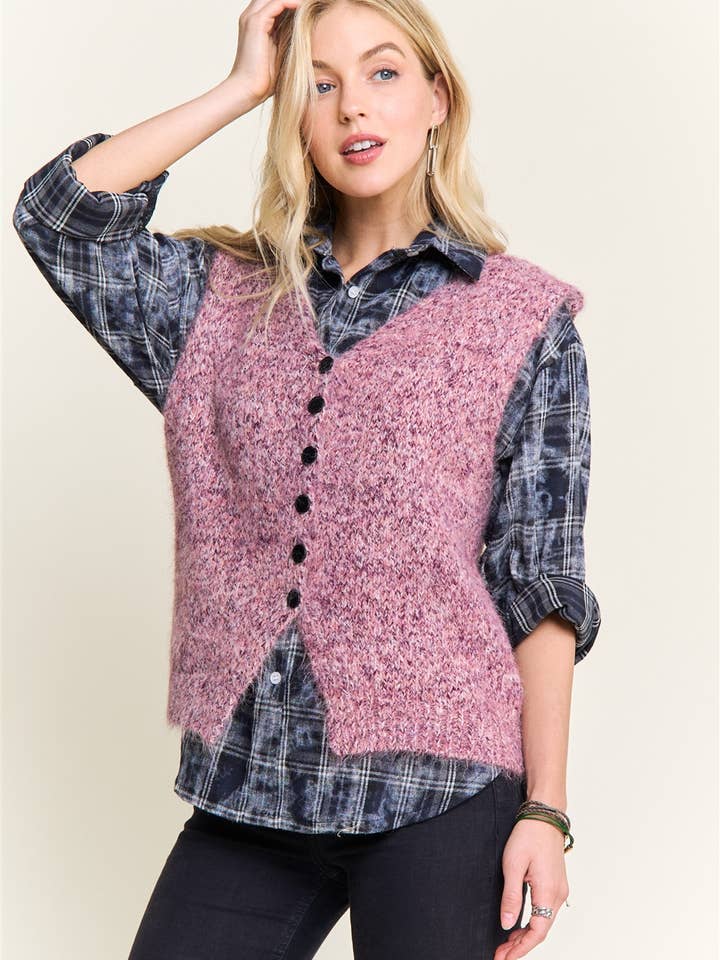 ADORA LA - Wholesale Outerwear Vest - Women's - CESW4158-BUTTON-UP FUZZY KNIT SWEATER VEST15