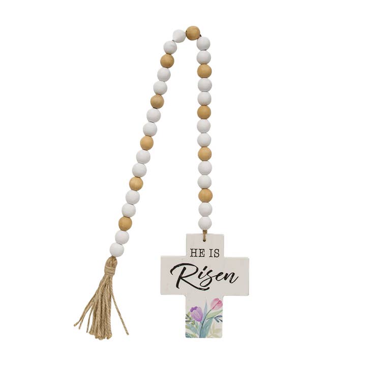 He Is Risen Wooden Bead Garland w/Cross for wholesale by Col House Designs